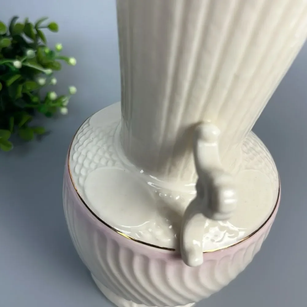 Vintage Belleek Porcelain Vase with Light Pink Glaze & Embossed Patterns 8